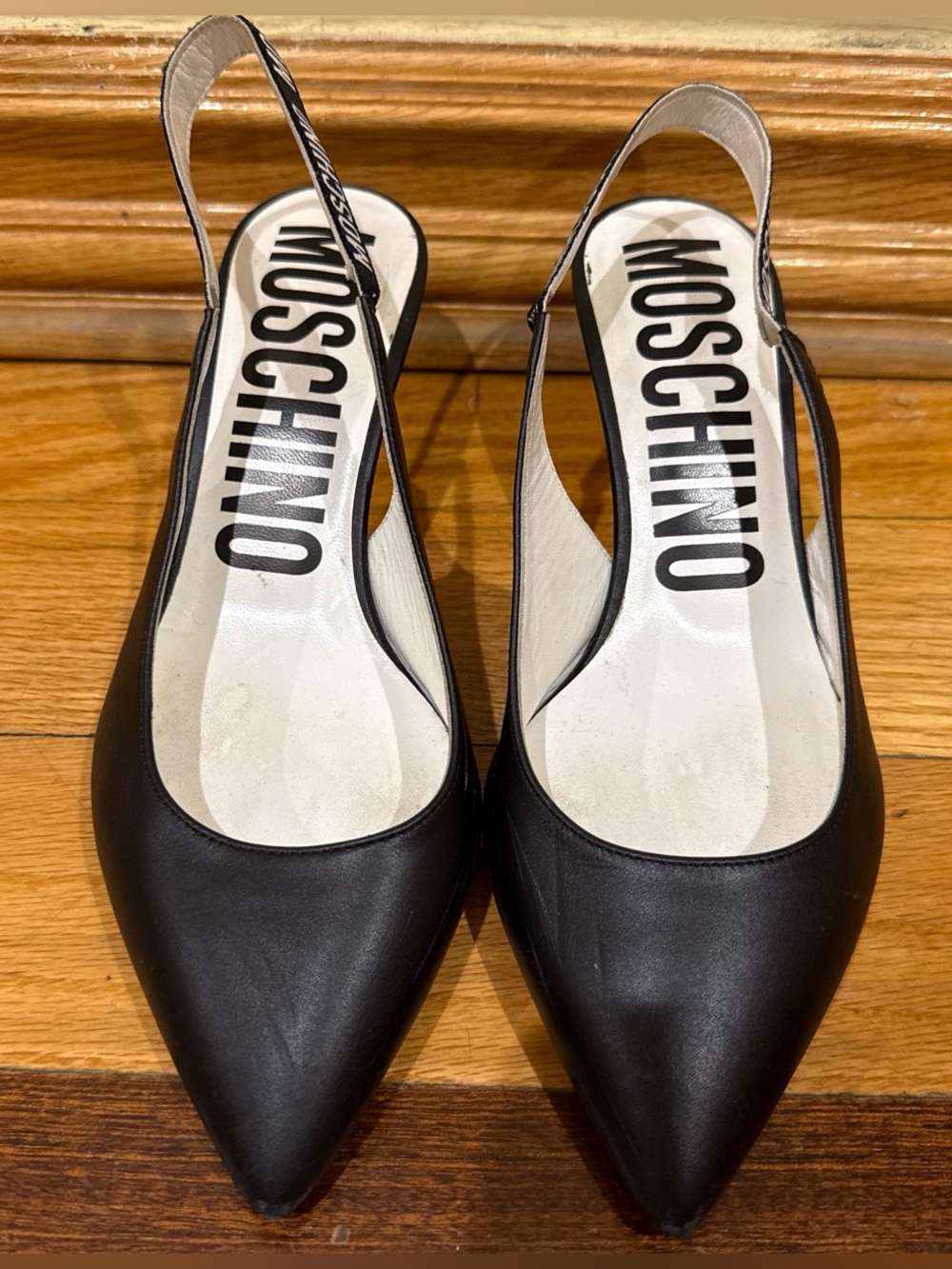 Moschino Black Pointed Leather Heels
